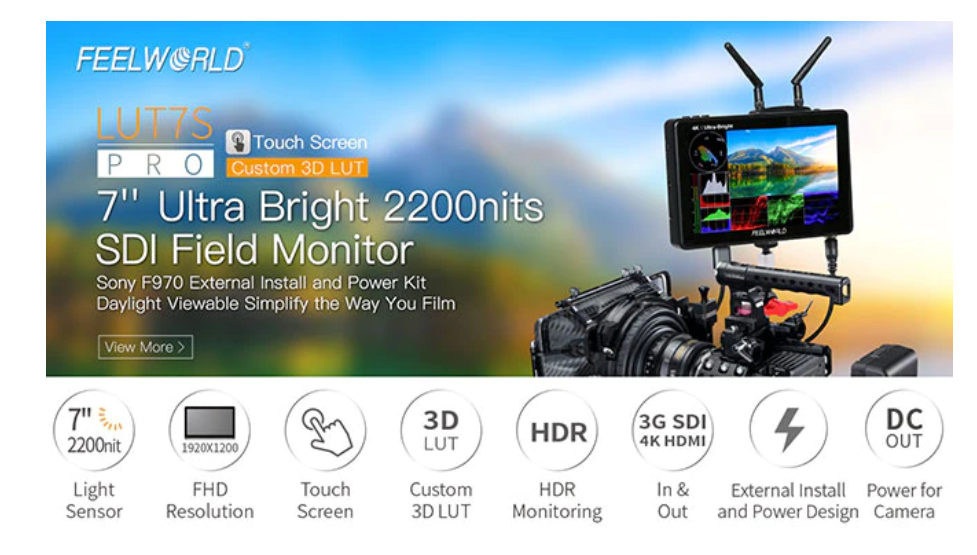 Màn hình cảm ứng FEELWORLD LUT7S PRO -  7 Inch Ultra Bright 2200nits 4K - SDI / HDMI | Chính Hãng