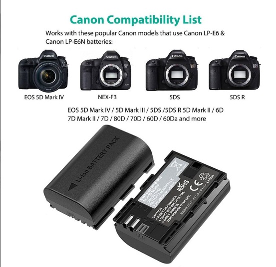 Bo sac + 2 pin RAVPower RP-BC003 cho Canon LP-E6