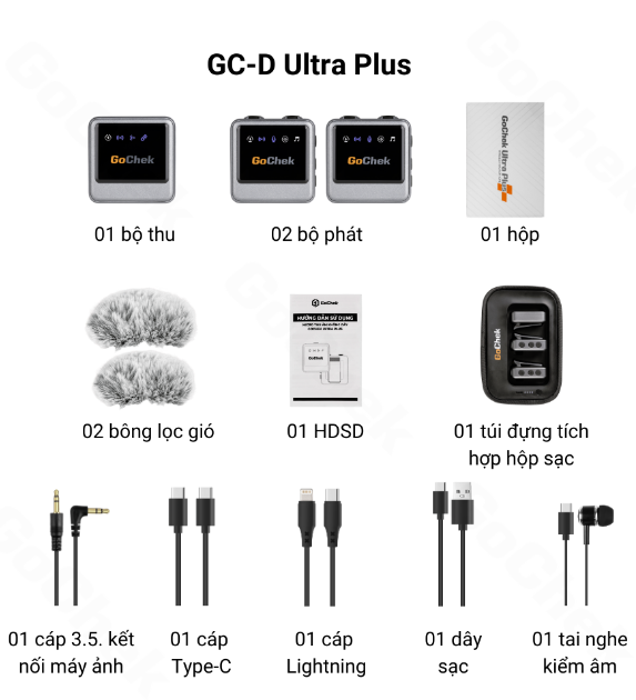 Mic không dây GOCHEK Ultra Plus D  ( 2 phát 1 nhận ) | Chính hãng