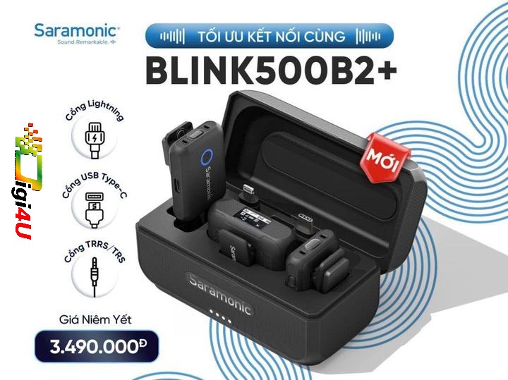  Micro không dây Saramonic Blink500 B2+ ( 2TX + 1RX, 4 cổng kết nối tích hợp kèm nam châm hít ) | Chính Hãng