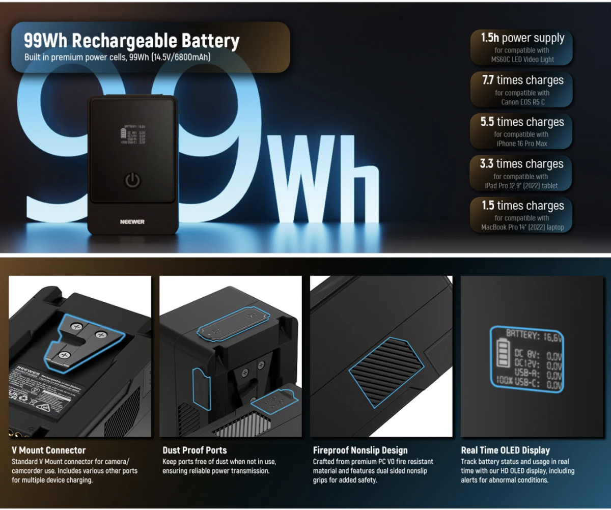 Pin V-Mount NEEWER PS099E 6800mAh 14.5V 99Wh | Chính Hãng  