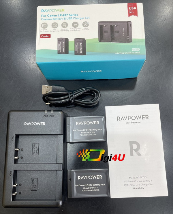Bộ Pin Sạc Ravpower LP-E17 Cho Canon 750D, 760D, 800D, M3, M5, M6