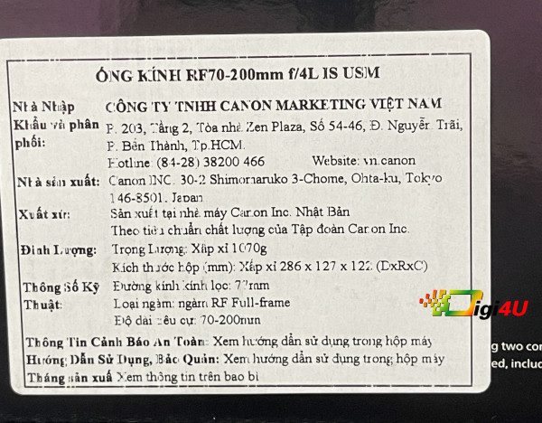 Ống kính Canon RF 70-200mm f4L IS USM | Chính hãng CMV