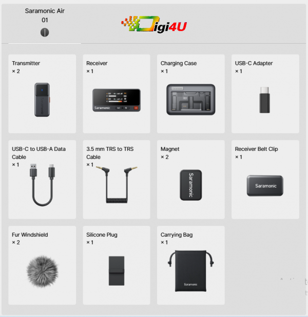 SARAMONIC AIR 01 - Micro không dây siêu nhỏ gọn với cổng Mic In ( 1RX x 2TX ) | Chính hãng 