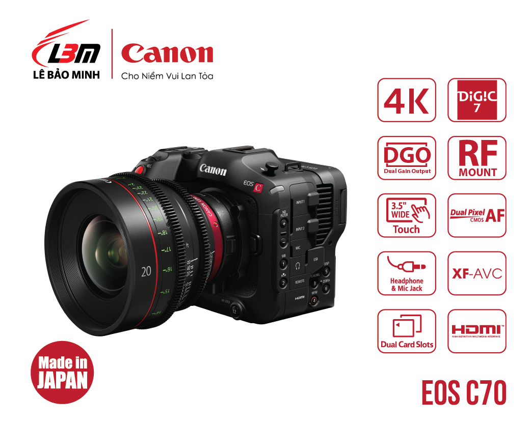 Máy quay chuyên dụng Canon C70 (4K)   (Body ) |  Chính hãng LBM
